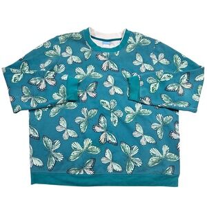 Vintage Comfort Corner Teal Butterfly Crewneck Sweatshirt Womens Cottagecore